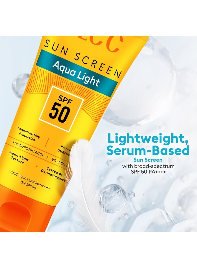 VLCC Aqua Light Sunscreen Gel SPF 50 PA++++ | Fast-Absorbing, Non-Greasy, No White Cast | Broad Spectrum UV Protection | Hyaluronic Acid & Vitamin C | Dry Touch, Lightweight, Hydrating Sunscreen 30g - Image 3